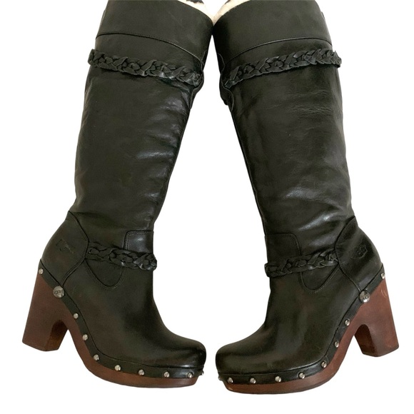 UGG SAVANNA Braided Leather w/ Sherpa Shearling Sheepskin Knee High Boots • 7 - Picture 3 of 16